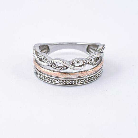 Vintage Sun Sterling Silver 14k Rose GOS 1/10 CTTW Accent Diamonds Ring Size 7 - Picture 1 of 10
